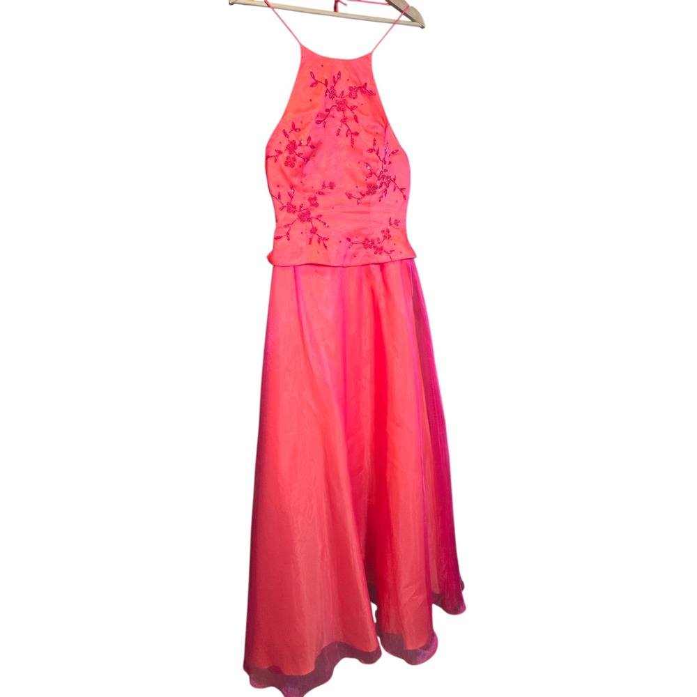 Niki by Niki Livas Formal Gown 6 Pink Orange Womens Beaded Halter Corset Back - Picture 5 of 10